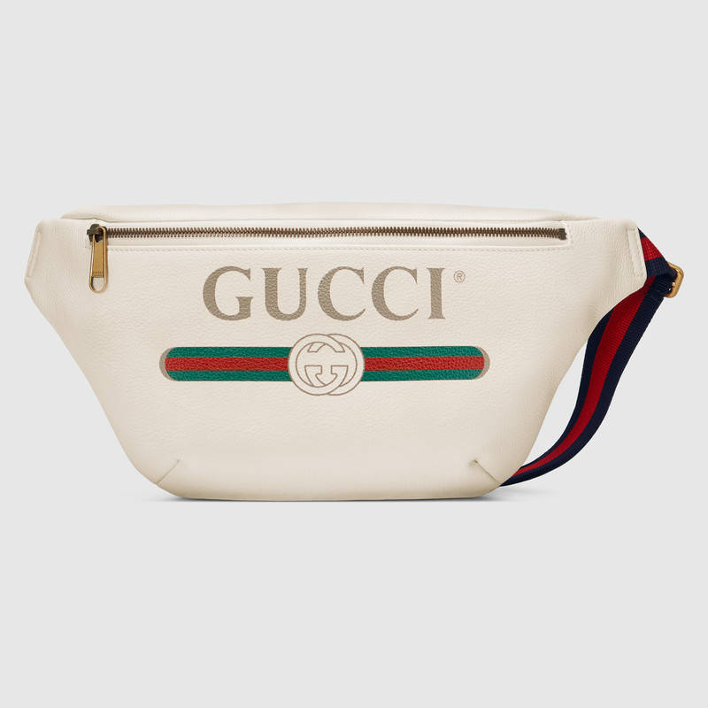 530412 Gucci标识复古印花织纹皮革腰包白色- 米兰站